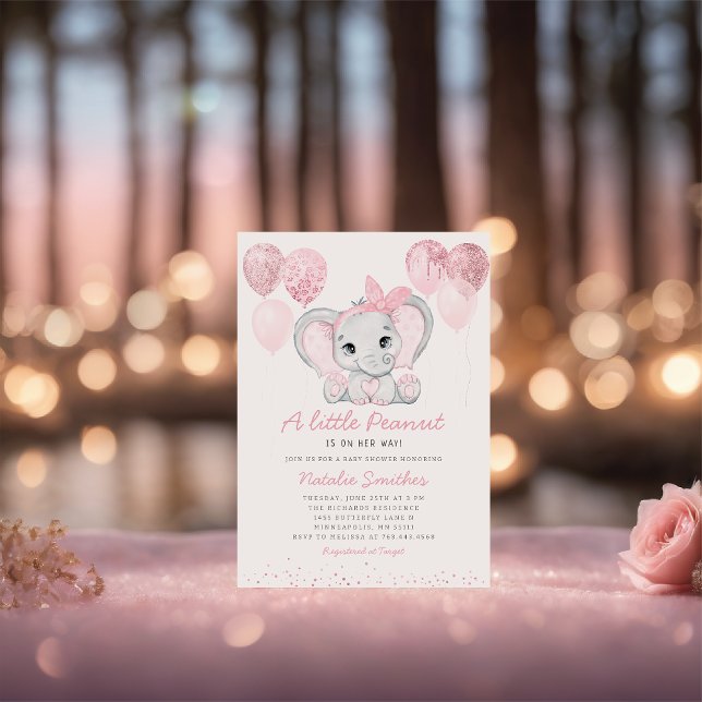 Chica elefante lindo globos Invitación a Baby Show (Subido por el creador)