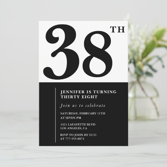 Chica Elegant invitación de 38 años Blanco negro (Anverso de pie)