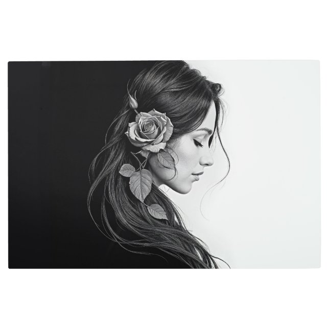 Chica elegante con flor en el cabello arte moderno (Anverso)