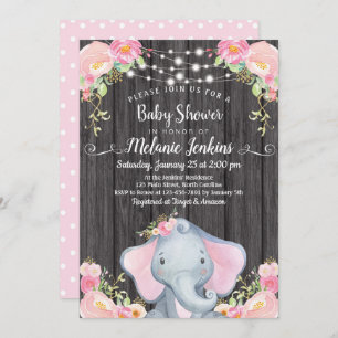 Chica Elephant Baby Shower Invitación