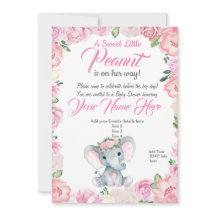 Chica Elephant Baby Shower Invitación rosas rosa
