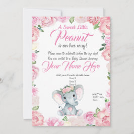 Chica Elephant Baby Shower Invitación rosas rosa