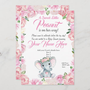 Chica Elephant Baby Shower Invitación rosas rosa