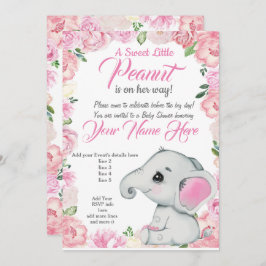 Chica Elephant Baby Shower Invitación rosas rosa