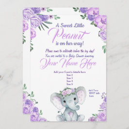 Chica Elephant Baby Shower Invitación rústico púrp