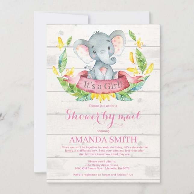 Chica Elephant Baby Shower por invitación por corr (Anverso)