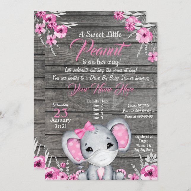 Chica Elephant Drive by Baby Shower Invitación ros (Anverso / Reverso)