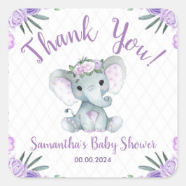 Chica Elephant Purple Floral Gracias Etiqueta Pega