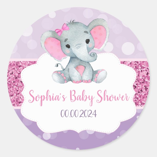 Chica Elephant Shower Pegatinas redondos rosados a (Anverso)