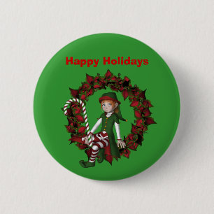 Chica Elf En Navidades De La Guirnalda Pin Botón D