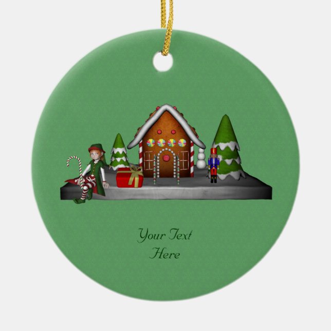 Chica Elf Gingerbread Ornamento de feriado (Frente)
