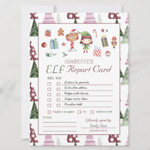 Chica Elf   Tarjeta de informe Elf para Navidades