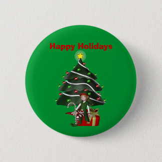 Chica Elf Tree Present Navidades botón de vacacion