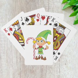 Chica Elf Verde Con Cartas De Juego De Candy Cane