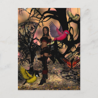 Chica Elfa de Tarjeta Postal Pájaros