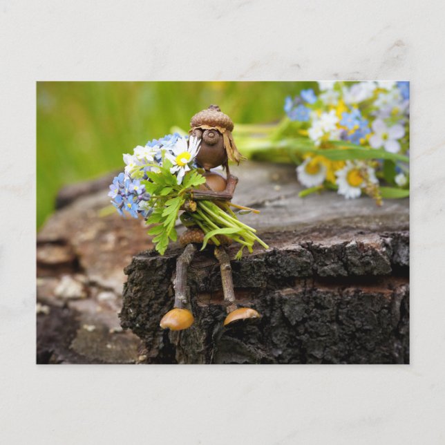 Chica elfo de Acorn con flores postal (Anverso)