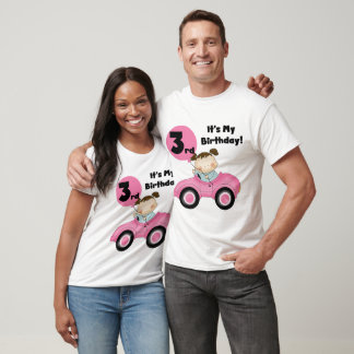 Chica en auto rosado 3er cumpleaños camisetas y re