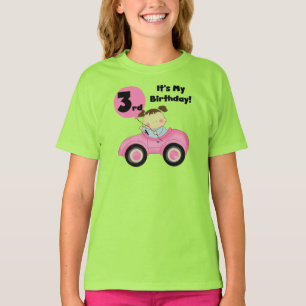 Chica en auto rosado 3er cumpleaños camisetas y re