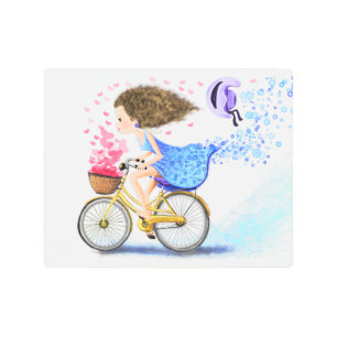 Chica En Bicicleta Impresión Metalizado Amor Román