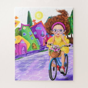 Chica En Bicicleta Pintura De Rompecabezas