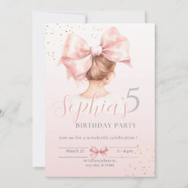 Chica en Bow Birthday Invitación a Fiesta perrito