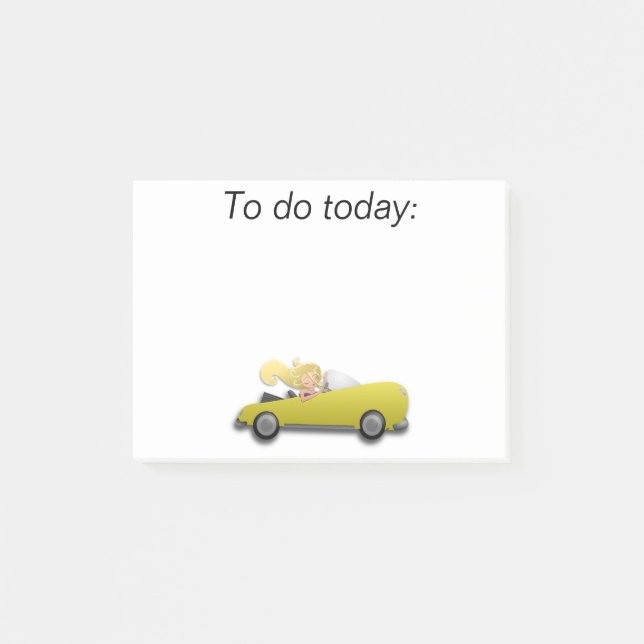 Chica en coche amarillo publica nota (Anverso)