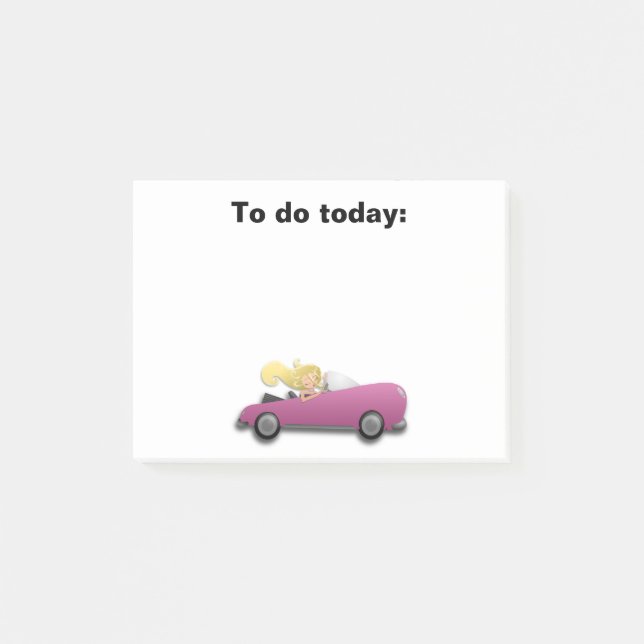 Chica en coche magenta / rosa Nota Post It (Anverso)