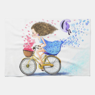Chica En Cocina En Bicicleta Toalla Amor Romántico