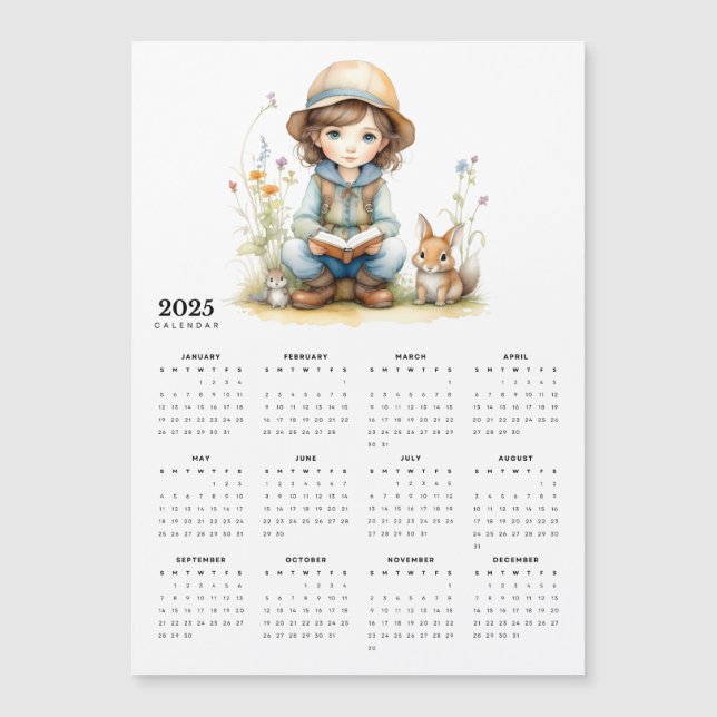 Chica en el calendario de imanes 2025 de Flower Ga (Anverso)