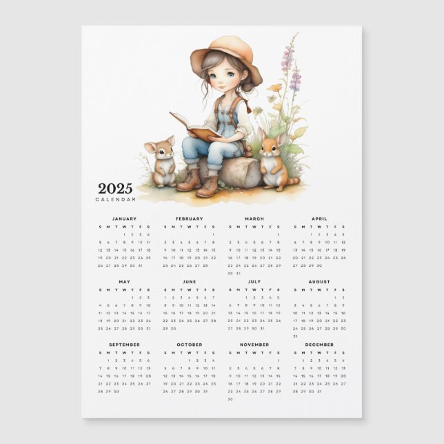 Chica en el calendario de imanes 2025 de Flower Ga (Anverso)