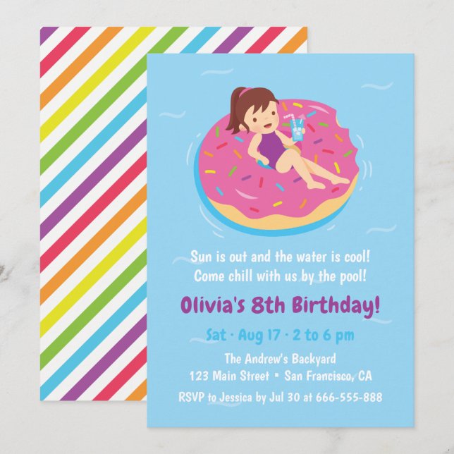 Chica en invitaciones de la fiesta de cumpleaños (Anverso / Reverso)