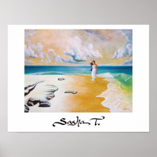 Chica en la impresión de arte en la playa