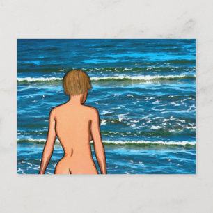 Chica en la pintura del mar tarjeta postal
