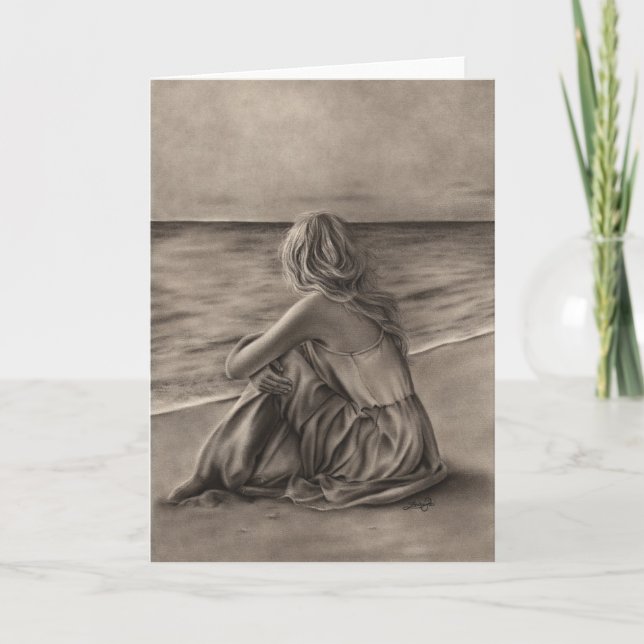 Chica en la tarjeta de felicitación de playa (Anverso)