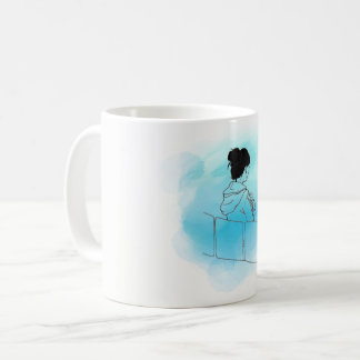 Chica en la taza peculiar del ilustracion del tubo