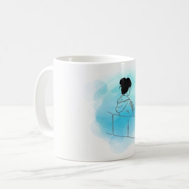 Chica en la taza peculiar del ilustracion del tubo (Anverso izquierdo)