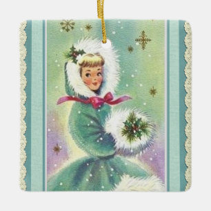 Chica en ornamento retro de Abrigo de Invierno