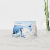 Chica en Santorini, Acuarela, Tarjeta de agradecim