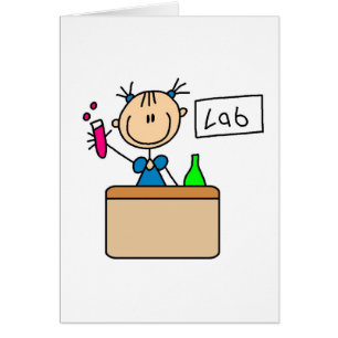 Chica en tarjeta del laboratorio de ciencia
