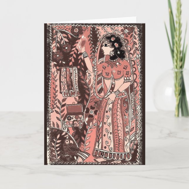 Chica en tarjetas de felicitación festivas Subió (Anverso)