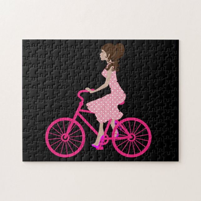 CHICA EN UN rompecabezas DE BICICLETA ROSA (Horizontal)