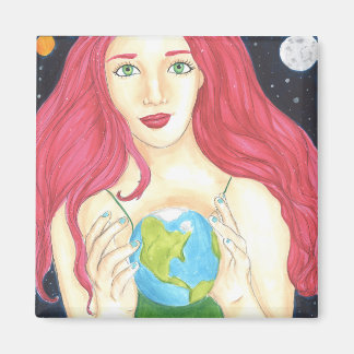 Chica espacial: imán cuadrado de 2 pulgadas