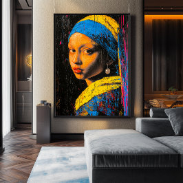 Chica expresionista con collar de perlas - Arte at