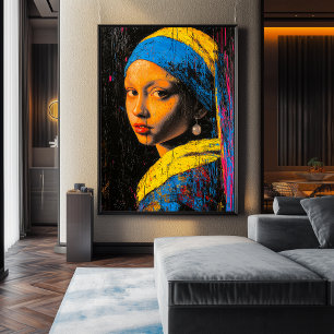 Chica expresionista con collar de perlas - Arte at