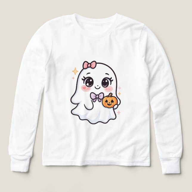 Chica fantasma de Kawaii Halloween con calabaza (Diseño frontal)