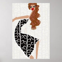 Chica Feliz Bailando Póster de Moda Blanco Negro