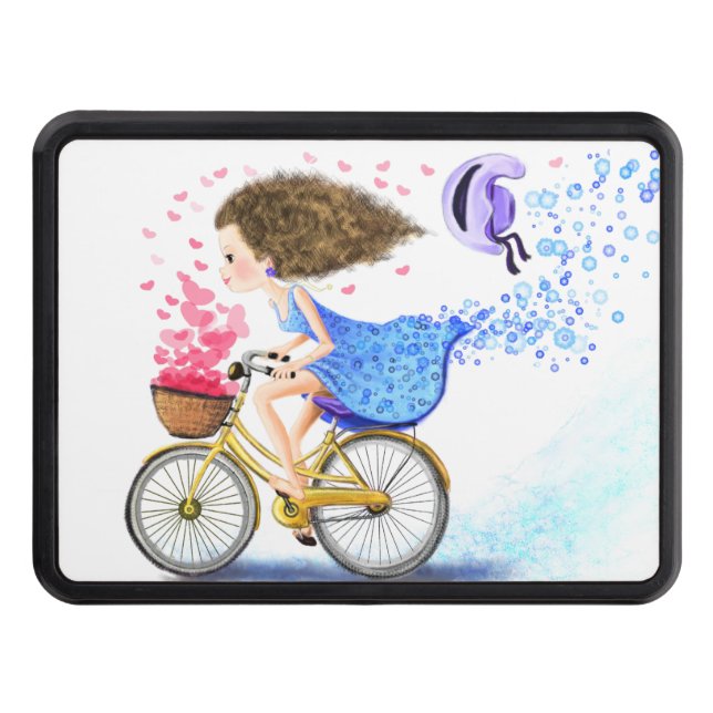 Chica feliz con cubierta de abatimiento de bicicle (Anverso)