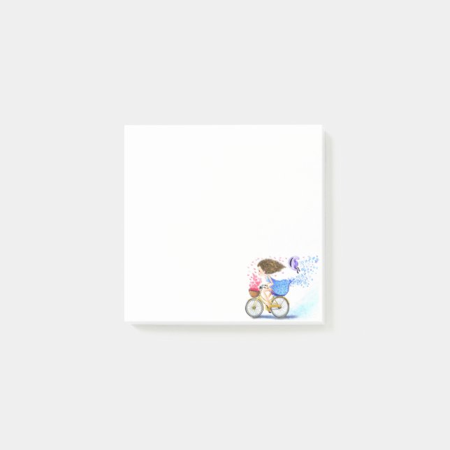 Chica feliz con notas posteriores a la bicicleta (Anverso)