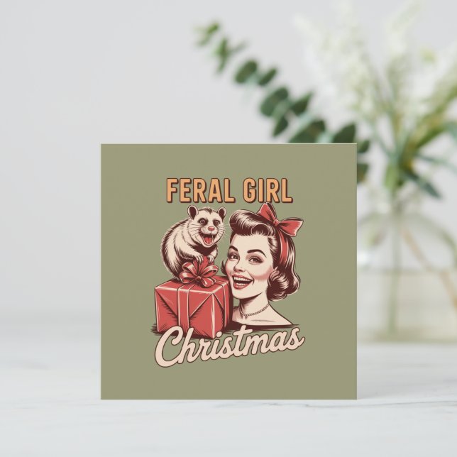 Chica Feral Navidad Opossum Navidad Basura Retro (Anverso de pie)