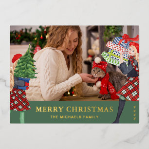 Chica Festiva Ilustración de Navidad Foto Verde